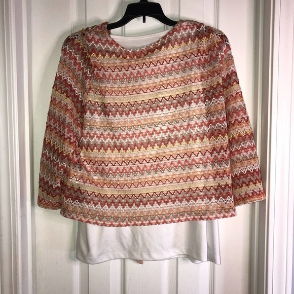 Alfred Dunner Layered Crochet Tie Front Top - Picture 5 of 10